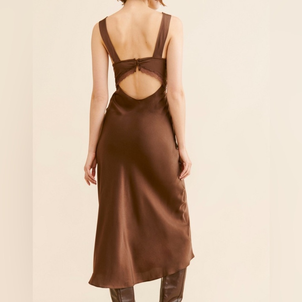 Emory Lace Slip Dress In Chocolate - Picture 3 of 4